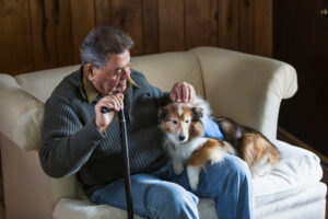 Man petting dog 